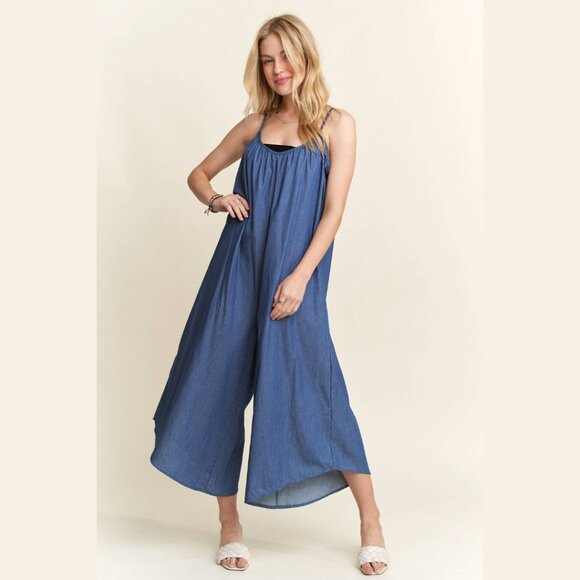 NWT Adora LA Wide Leg Chambray Cami Jumpsuit – Denim Blue – Made in USA - Picture 4 of 7